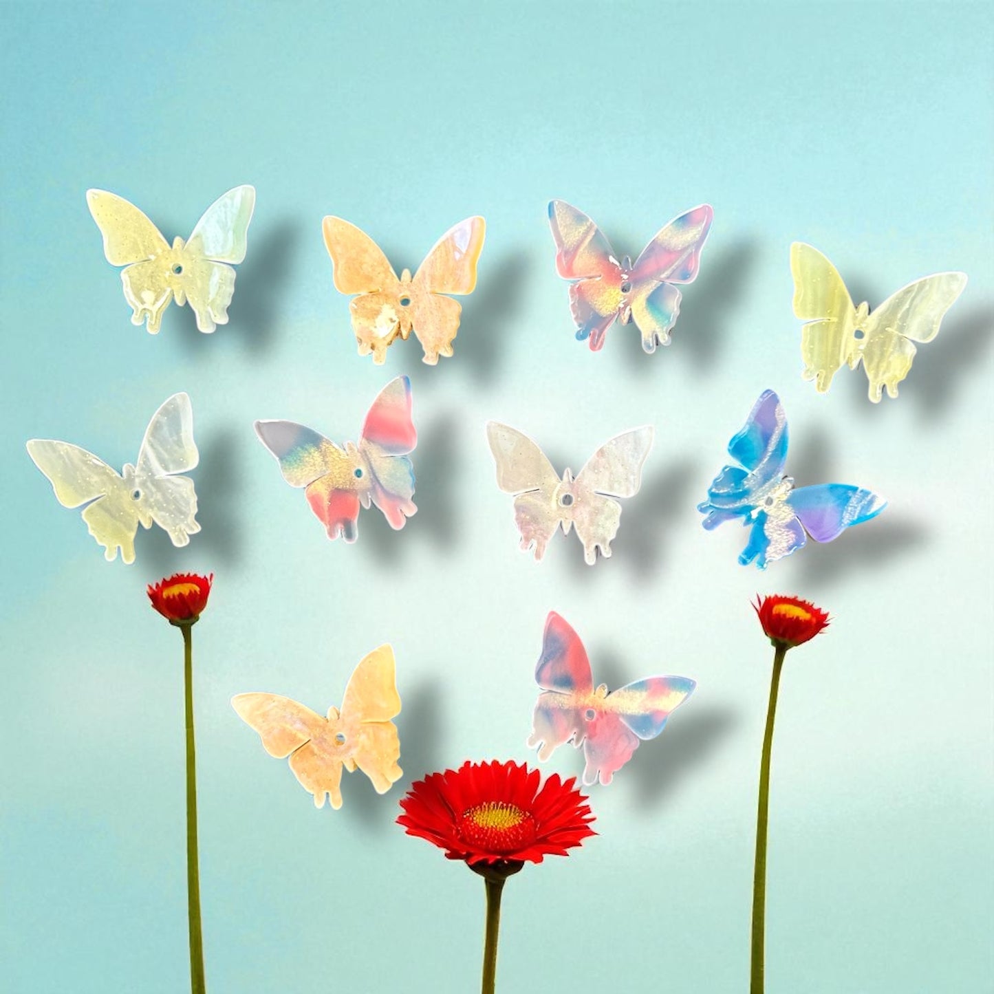 10 Pcs - Single Hole Acrylic Butterfly Embellishment's
