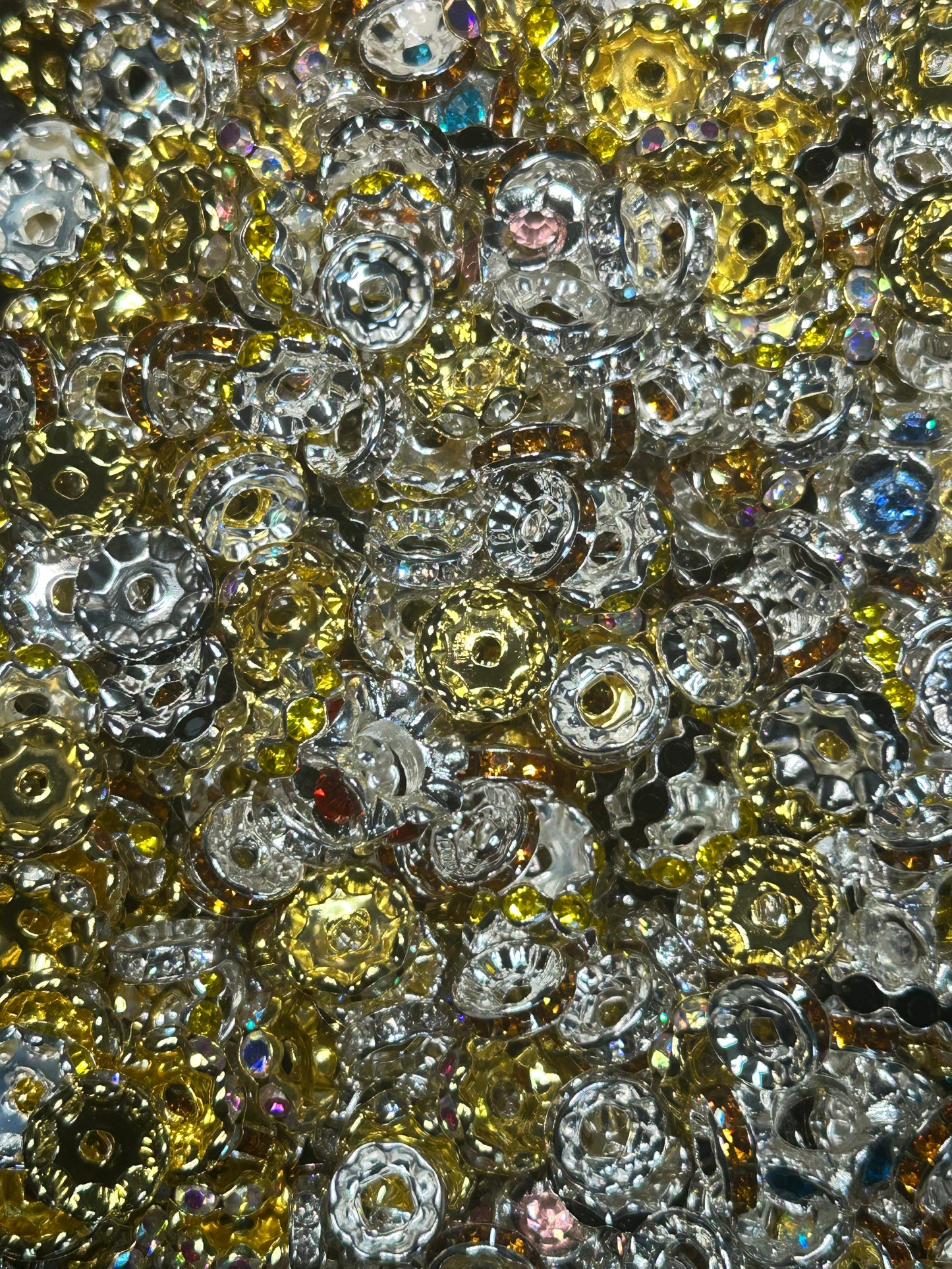 25 Piece Random Scoop - 9mm-14mm Spacer Beads, Round Metal Spacers with Rhinestones & Hole that Fits Beadable Pens