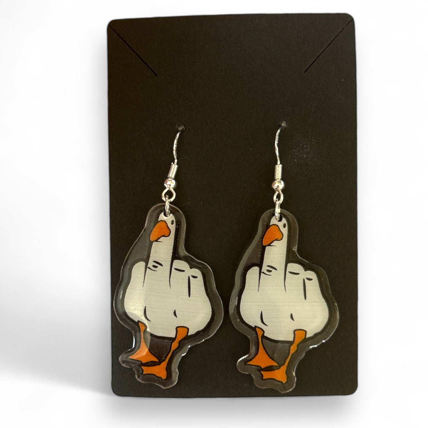 "Duck You" Middle Finger Duck Dangle Earrings