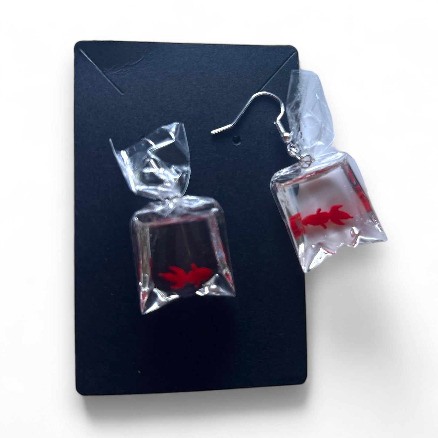 “Fish are friends, not food!” Earrings - fair fish, bag of fish, fish tank, fish pair, dangle earrings