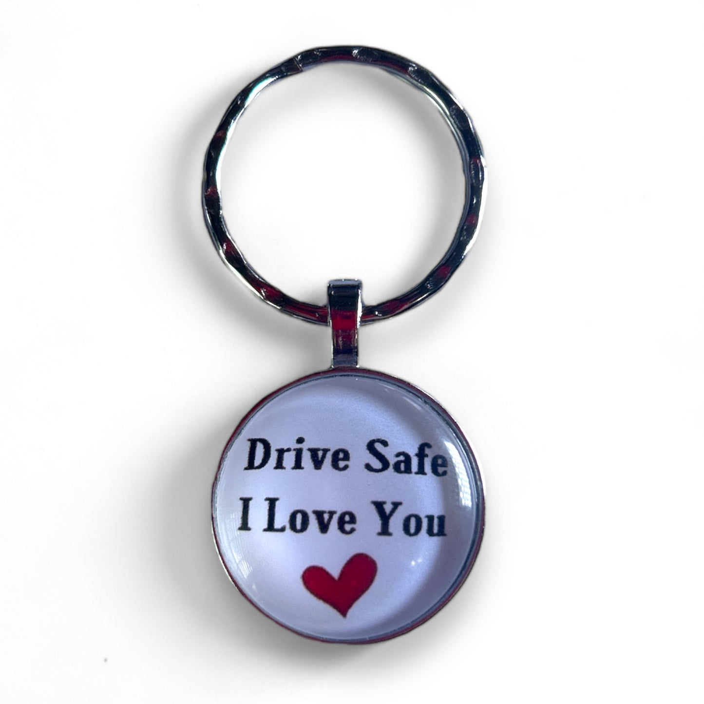 Metal and Glass keychain Love Friendship Drive Safe