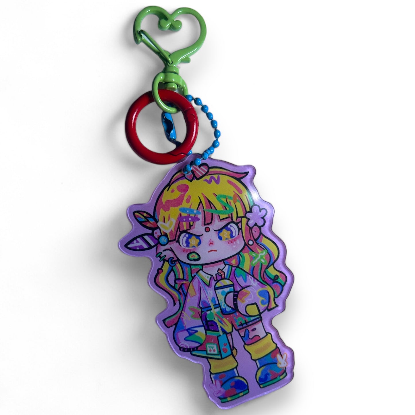 One Of A Kind Kawaii Japanese Anime Acrylic Keychains with Color Coordinated Clip and Keyring, Unique Design and Handcrafted