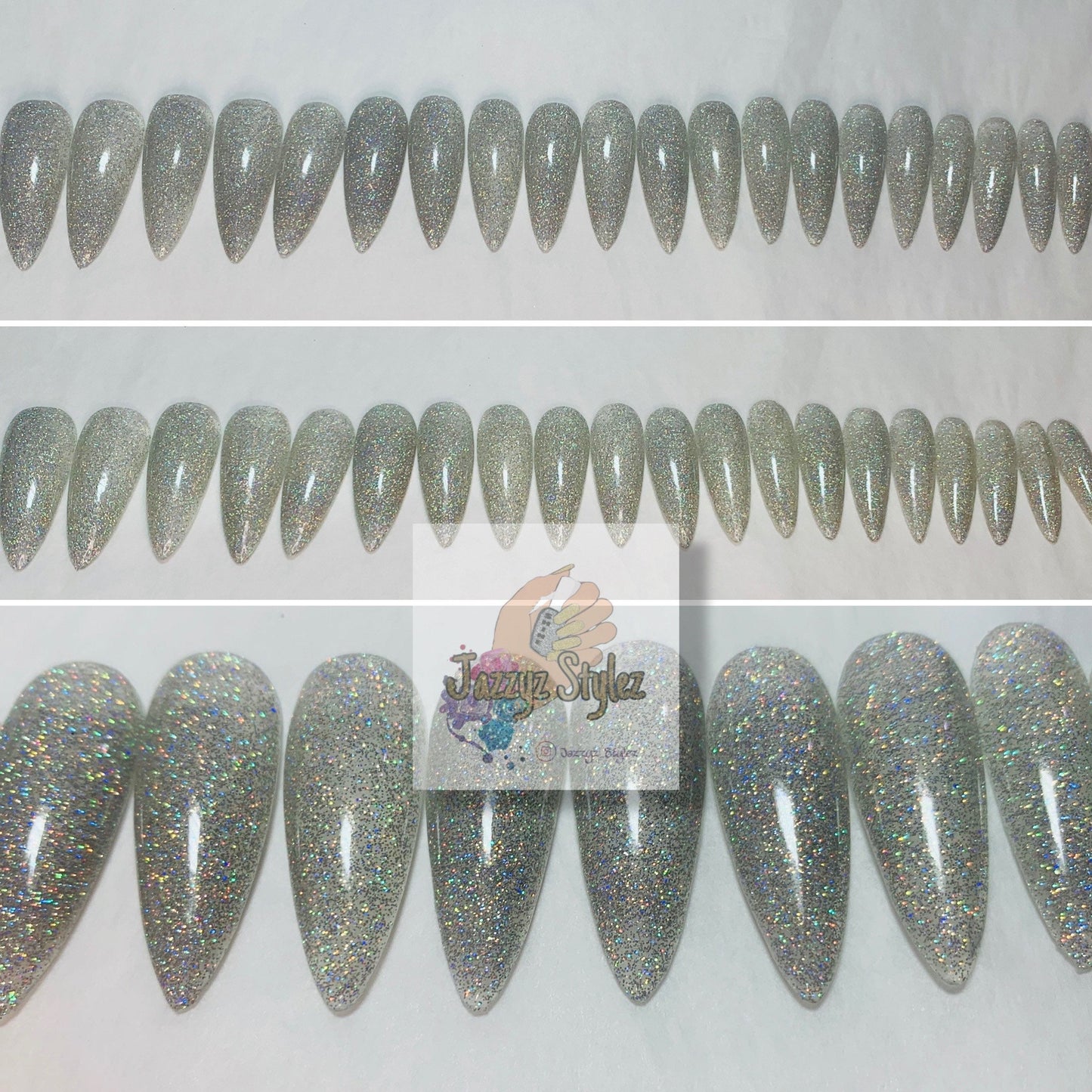 50% OFF!! 20 Piece Almond Diamond Holographic Press On Nails