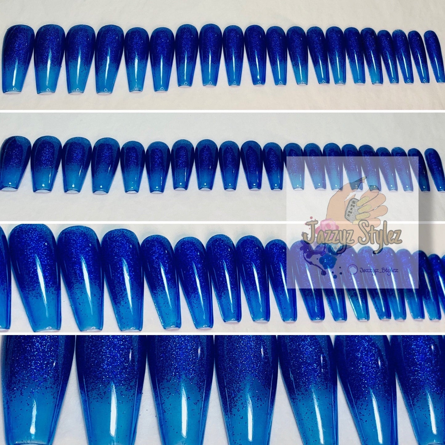 50% OFF!! 20 Piece Blue Jelly and Holographic Ballerina Press Ons