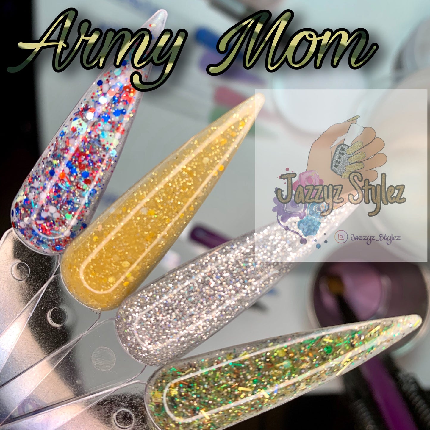 Army Mom Acrylic Powder Collection - 1 oz of the following colors: Freedom, Camo, Gold Star, Silver lining