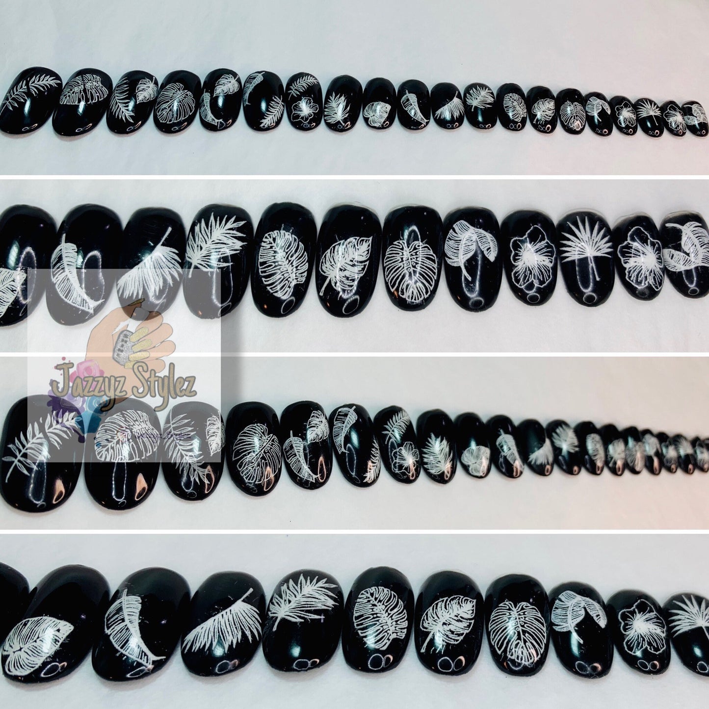 50% OFF!! 20 Piece Short Round Elegant Black Press Ons