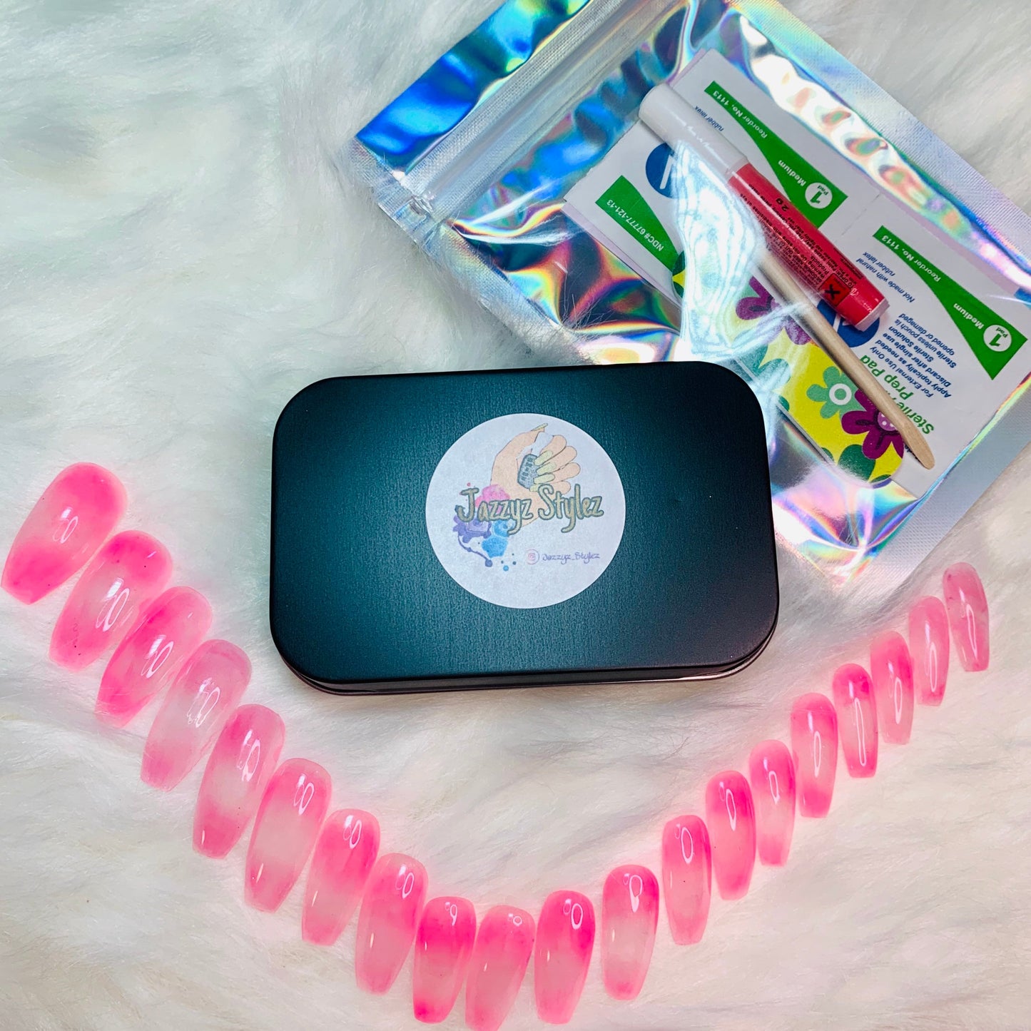 50% OFF!! 20 Piece Pink Glow Acrylic Coffin Press On Nails