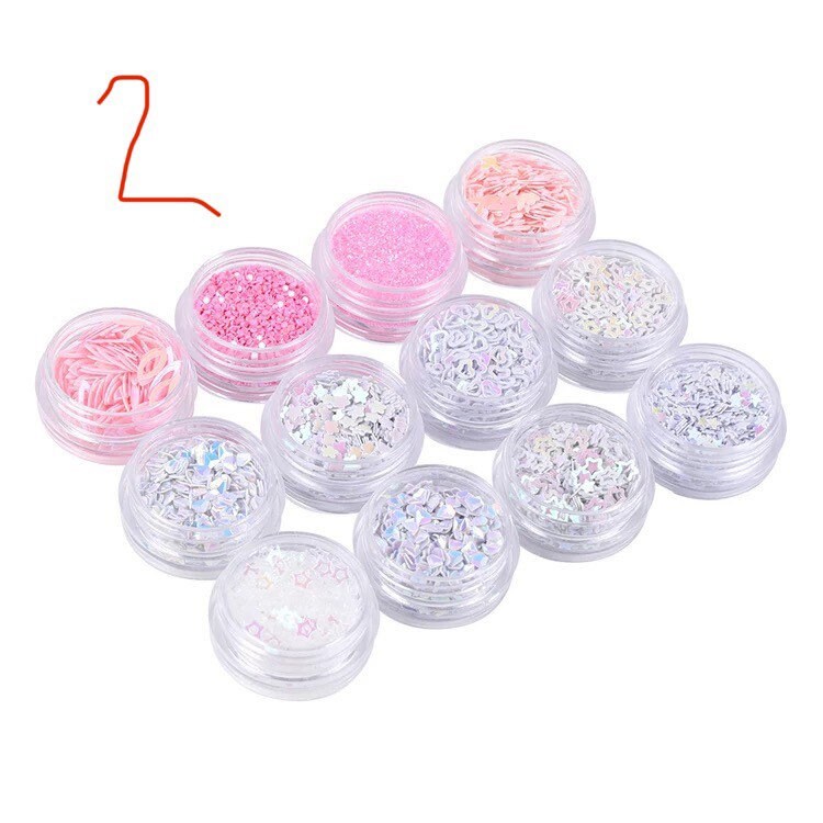 12 Pot Set Nail Sequins, Glitter, Decorations
