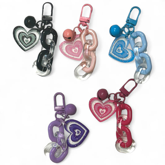 Sweet Acrylic Heart Pendant Keychain Link Chain Keyring Headphone Cases Charm Keys Holder for Purse,Handbag, Bag