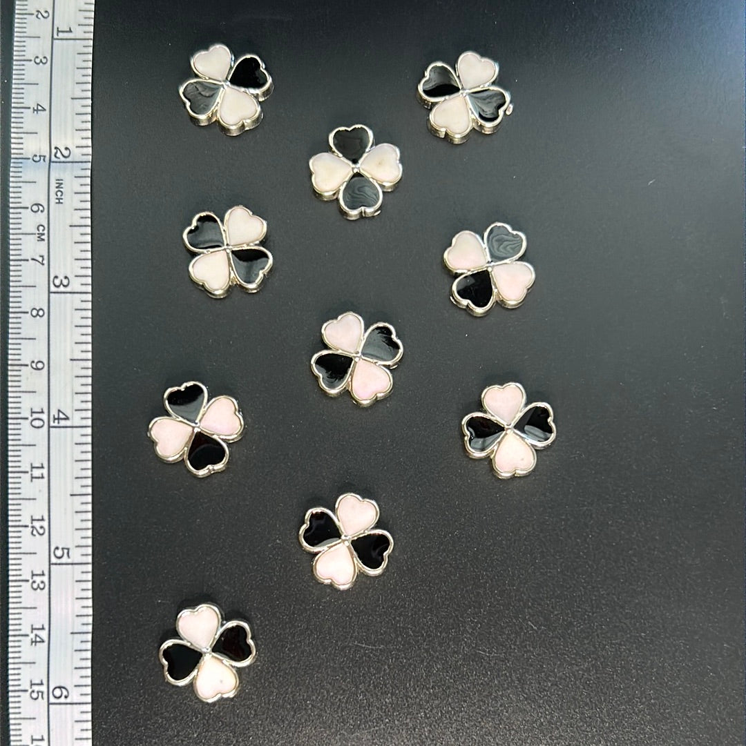 PRICE DROP!! 10PCS Black & White 4 Leaf Clover 🍀 Flat Back Charms | Nail Art, Resin, DIY Crafts