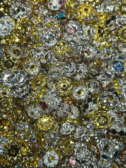 25 Piece Random Scoop - 9mm-14mm Spacer Beads, Round Metal Spacers with Rhinestones & Hole that Fits Beadable Pens