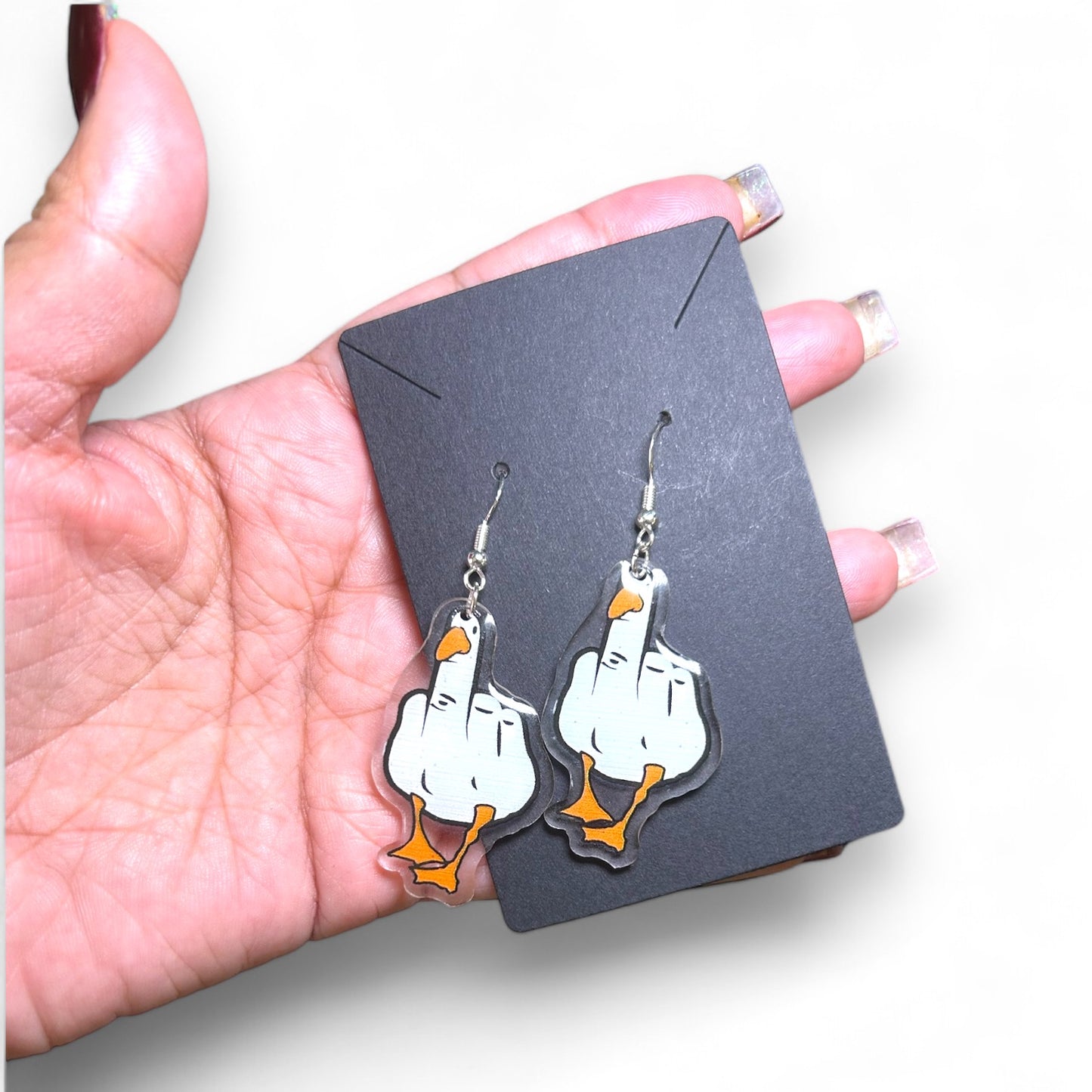 "Duck You" Middle Finger Duck Dangle Earrings