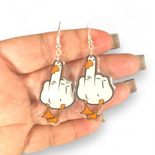 "Duck You" Middle Finger Duck Dangle Earrings