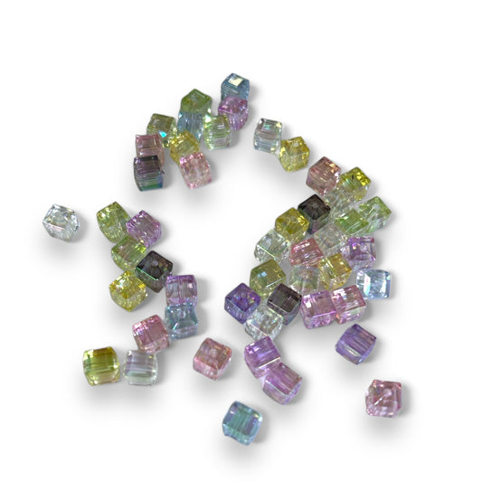 50 Transparent AB Resin Spacer Beads 8mm - Faceted Cube Beads for DIY Jewelry, Bracelets, Earrings, Key Rings