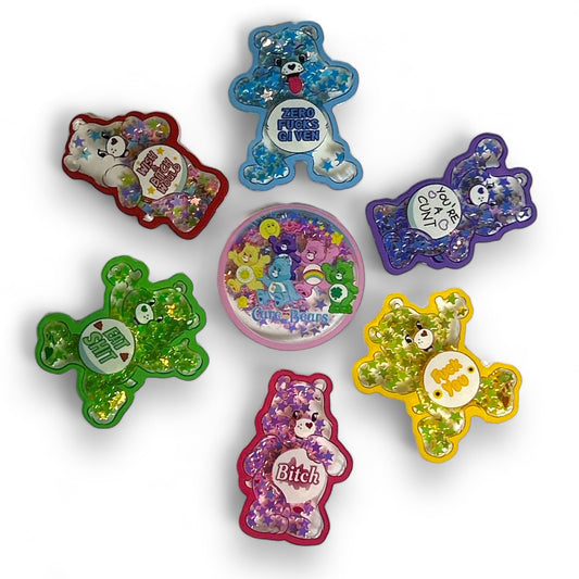 7 Piece Set Swear Bears I Don't Care Bears Shakers for Badge Reels