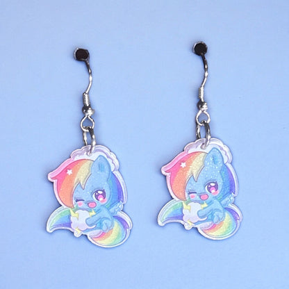 Colorful Acrylic Fun Earrings - Swear Bear, Rainbow Dash/Pride