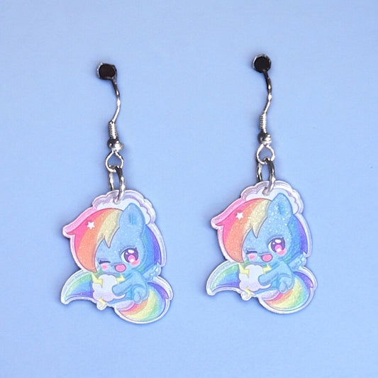 Colorful Acrylic Fun Earrings - Swear Bear, Rainbow Dash/Pride