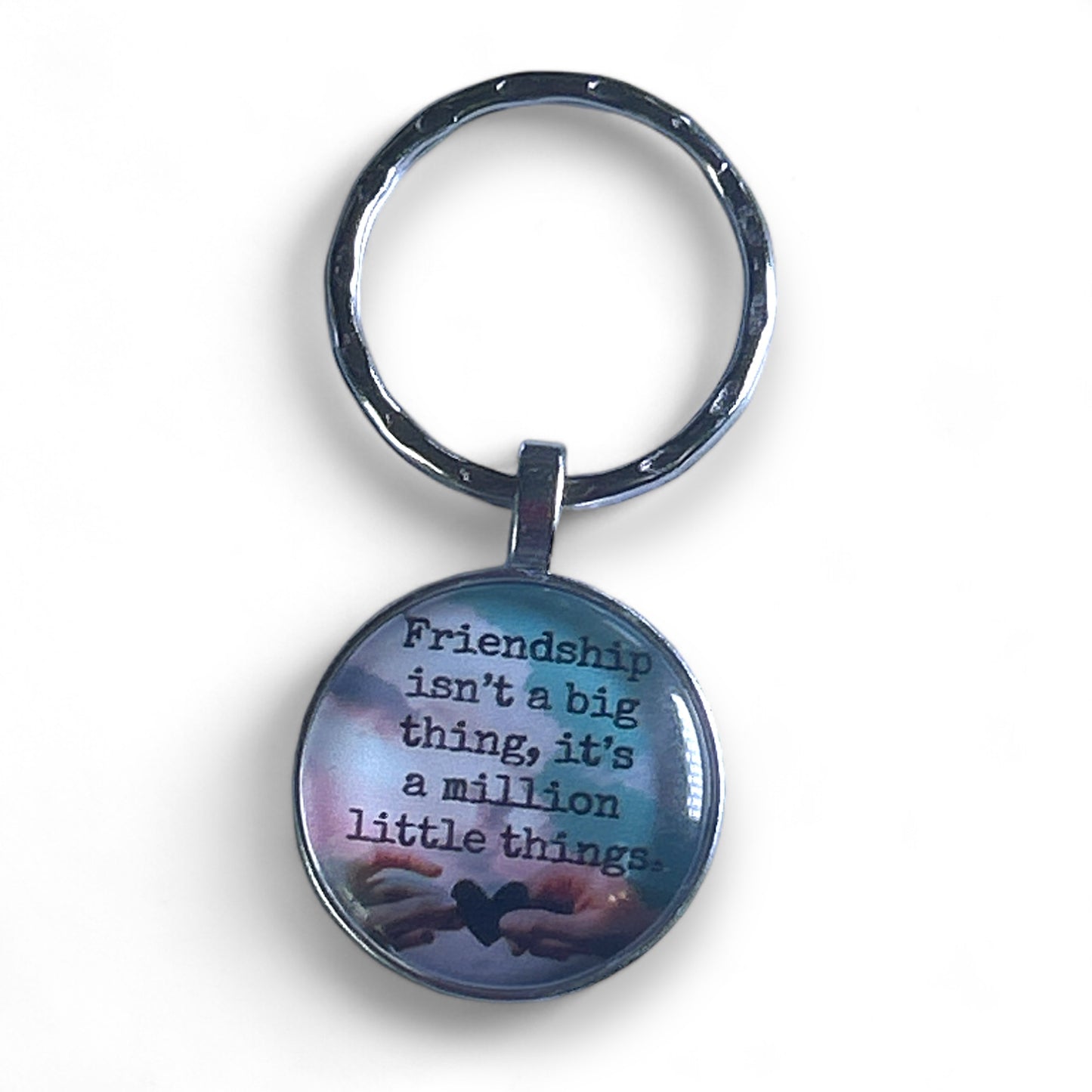 Metal and Glass keychain Love Friendship Drive Safe