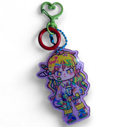 One Of A Kind Kawaii Japanese Anime Acrylic Keychains with Color Coordinated Clip and Keyring, Unique Design and Handcrafted