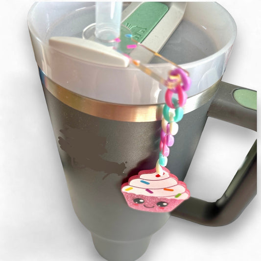 Straw Attachment with Acrylic Chain and Large Decorations for Tumblers Cups Drinkware, Reusable Washable Water Bottles