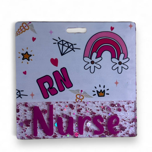 Badge Buddy for RN Nurse with Glitter Rainbow Diamond Sparkles