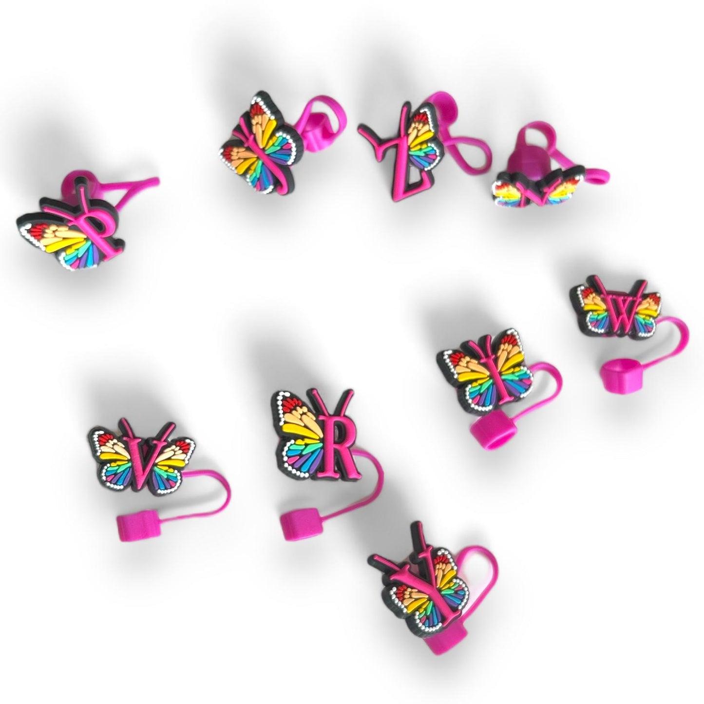 Purple butterfly Initial Straw Toppers for Cups and Tumblers Drinkware Kids