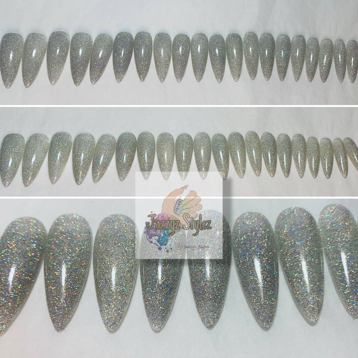 20 Piece Almond Diamond Holographic Press On Nails