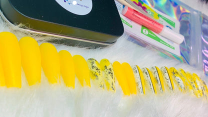 50% OFF!! 20 Set Summer Fun Sunflower Yellow Silver Grunge Ballerina Press On Nails