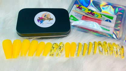 50% OFF!! 20 Set Summer Fun Sunflower Yellow Silver Grunge Ballerina Press On Nails