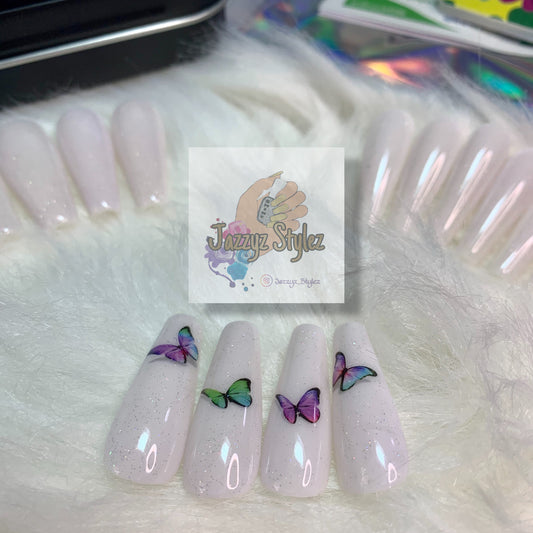 20 piece realistic butterfly ballerina press on nails