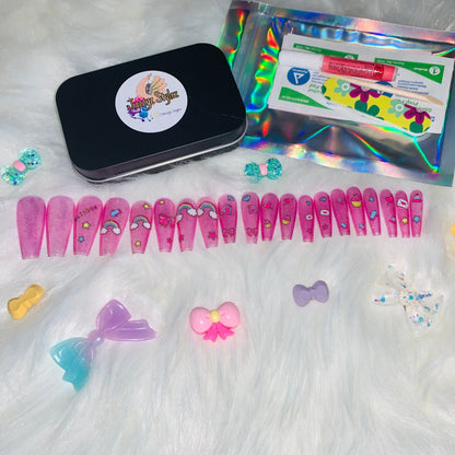 50% OFF!! 20 piece Pink Shimmer Cartoon Rainbow Cupcake Bow Ballerina Press On Nails