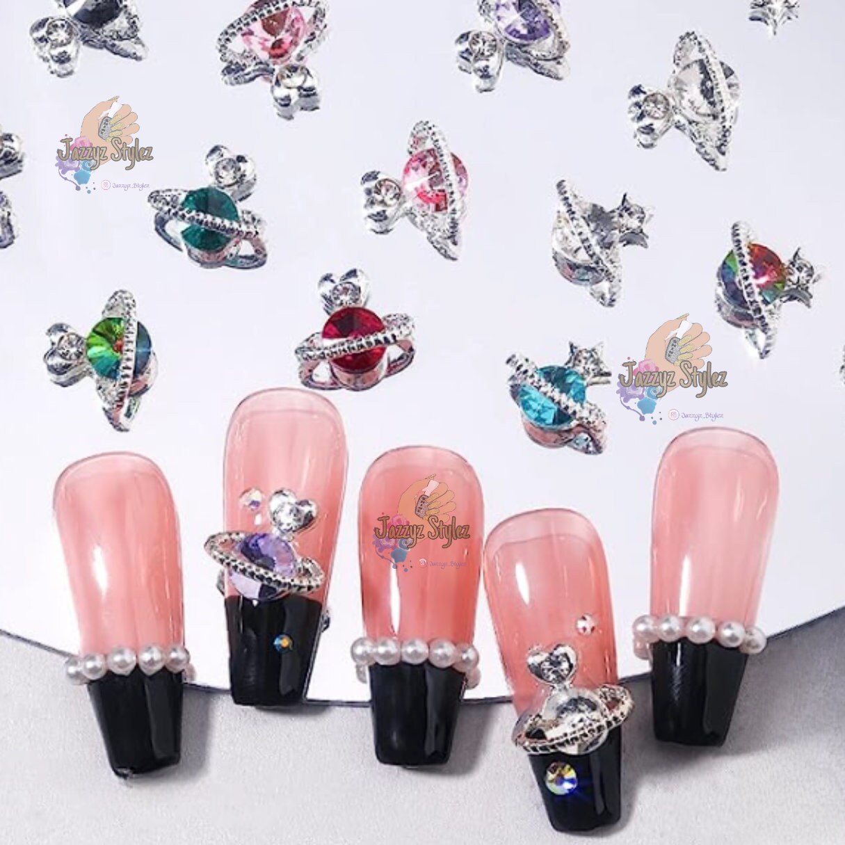 10 Piece Crystal Planet Nail Charms