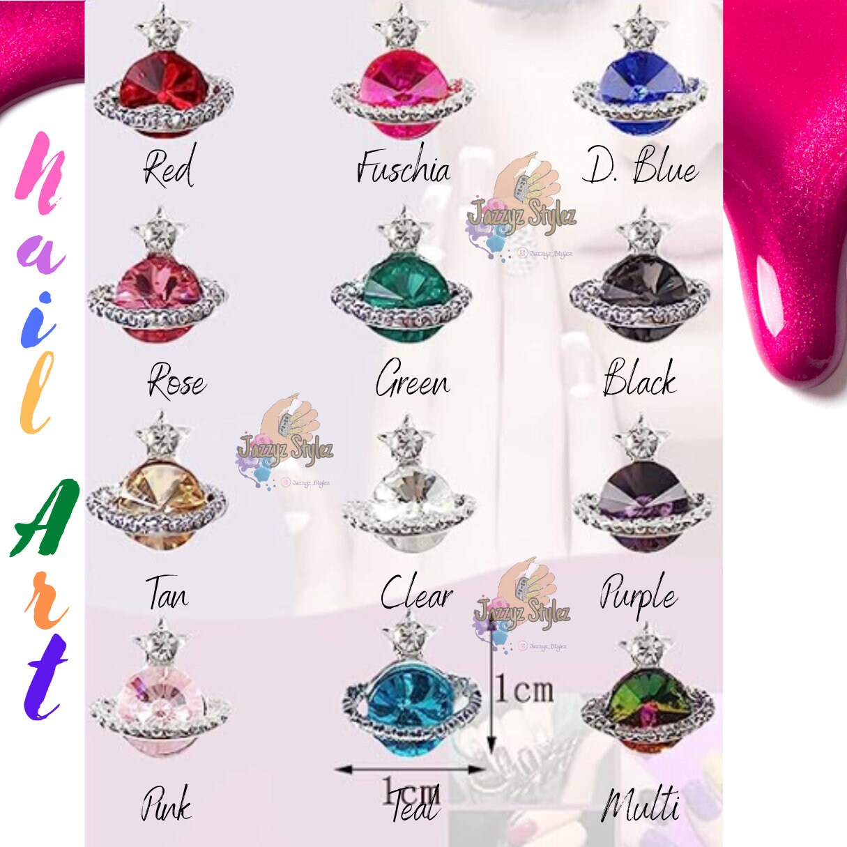 10 Piece Crystal Planet Nail Charms